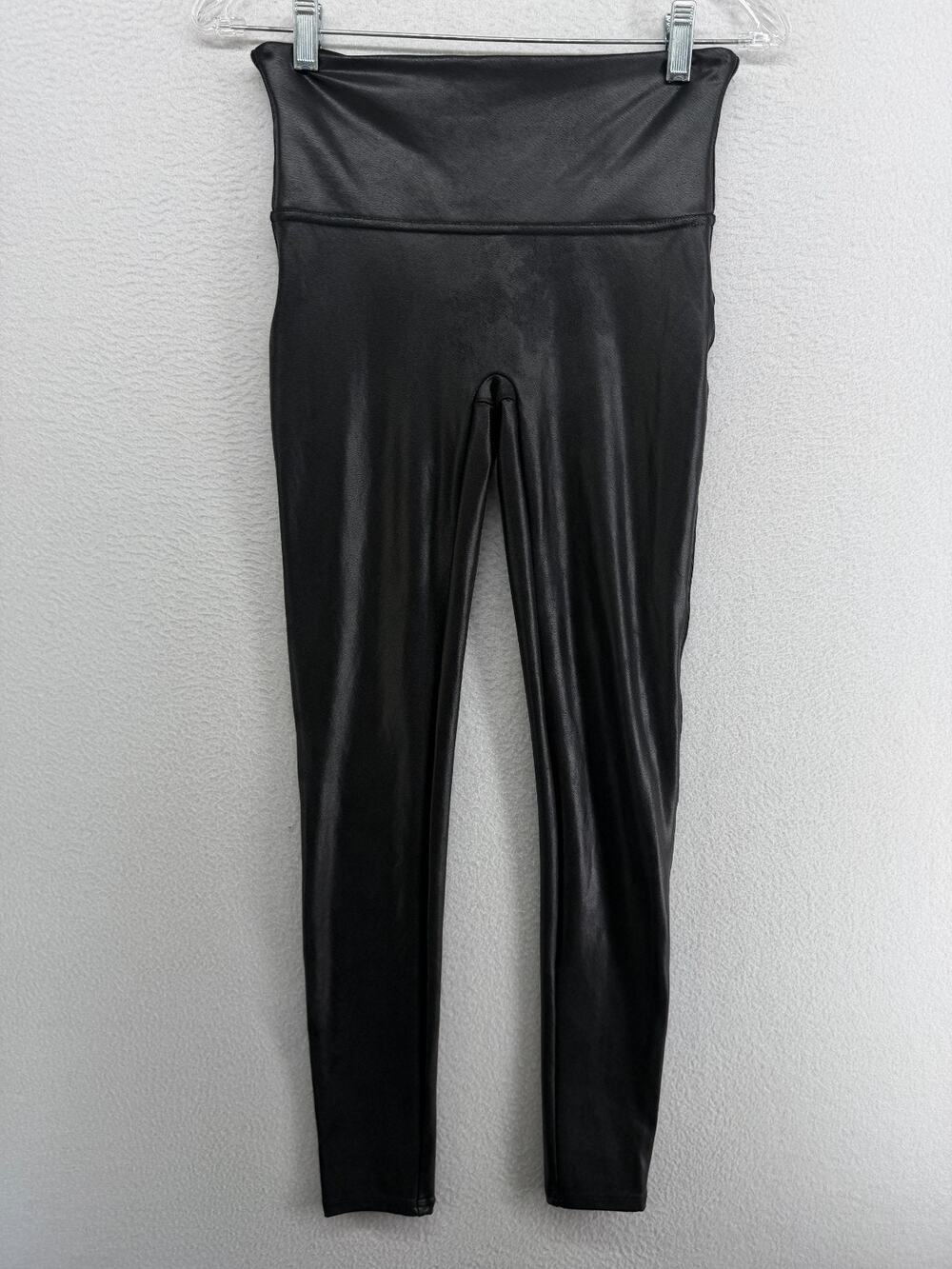 SPANX Leggings M Faux Leather Shaping Waistband Skinny Moto Nylon Stretch Black